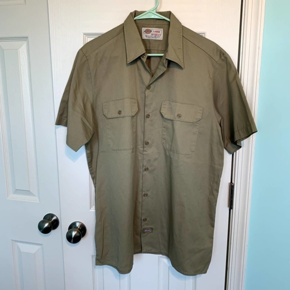 Dickies Men's Size Large Brown Button Down Short Sleeve Shirt